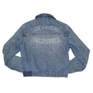 Cotton On Denim Jacket Los Angeles California Graphic Blue Size 6 Juniors
